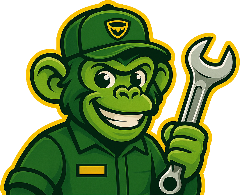 La mascotte du Garage du Singe Vert, clé à la main